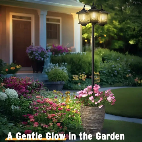 3-Head Outdoor Solar Lamp Post Lights, Waterproof Solar Powered Garden, Lawn, Pathway & Yard Lights, 60 Lumens, 2 Extra Bulbs, Front/Back Door Decoration