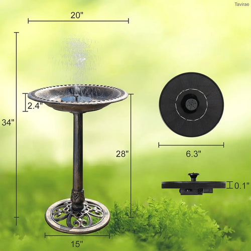 28" Tall Outdoor Bird Bath with Solar Fountain, 20" Wide Retro Copper Plastic Bowl for Garden, Lawn & Patio Decor