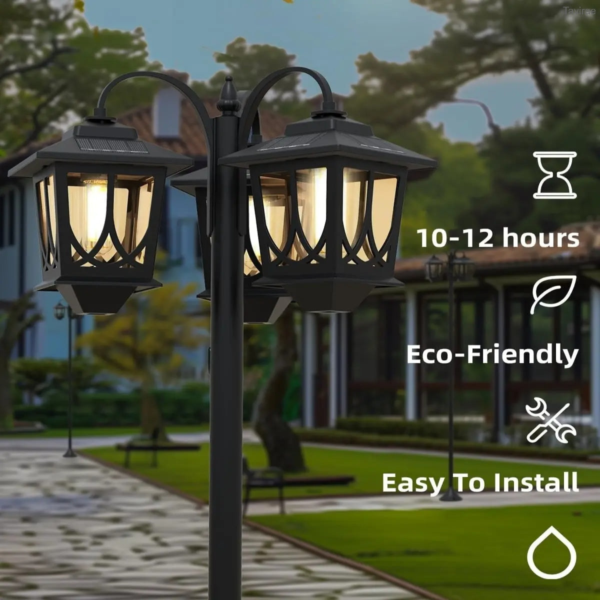3-Head Outdoor Solar Lamp Post Lights, Waterproof Solar Powered Garden, Lawn, Pathway & Yard Lights, 60 Lumens, 2 Extra Bulbs, Front/Back Door Decoration