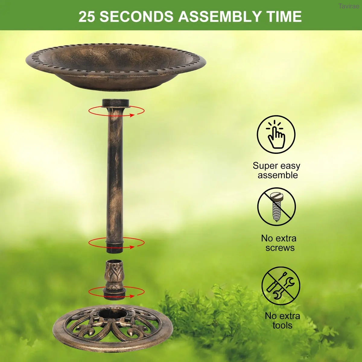 28" Tall Outdoor Bird Bath with Solar Fountain, 20" Wide Retro Copper Plastic Bowl for Garden, Lawn & Patio Decor